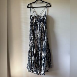 ZARA TIE-DYE PRINT Seashells Navy and White Maxi Dress Size Large